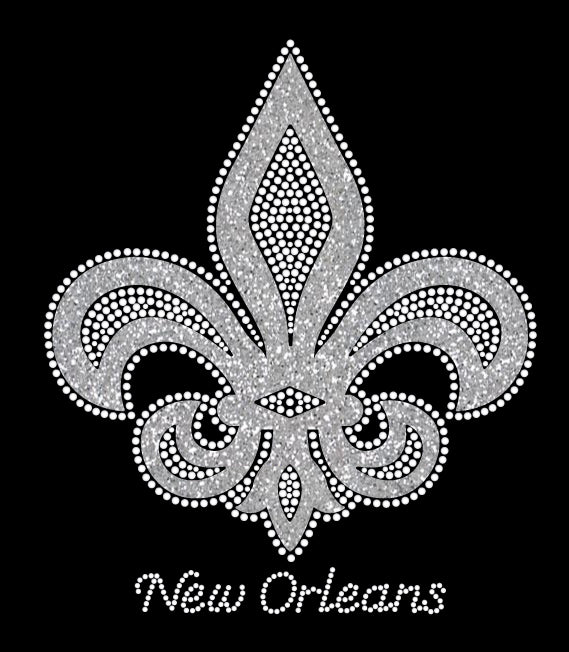 Fleur de Lis Silver Rhinestones with Silver Glitter Border Tshirt