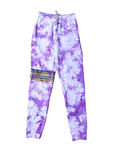 French Terry Adult Sequin Tie Dye Joggers - Purple