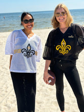 White, Black, and Gold Fleur de Lis Stripe Game Day Jersey