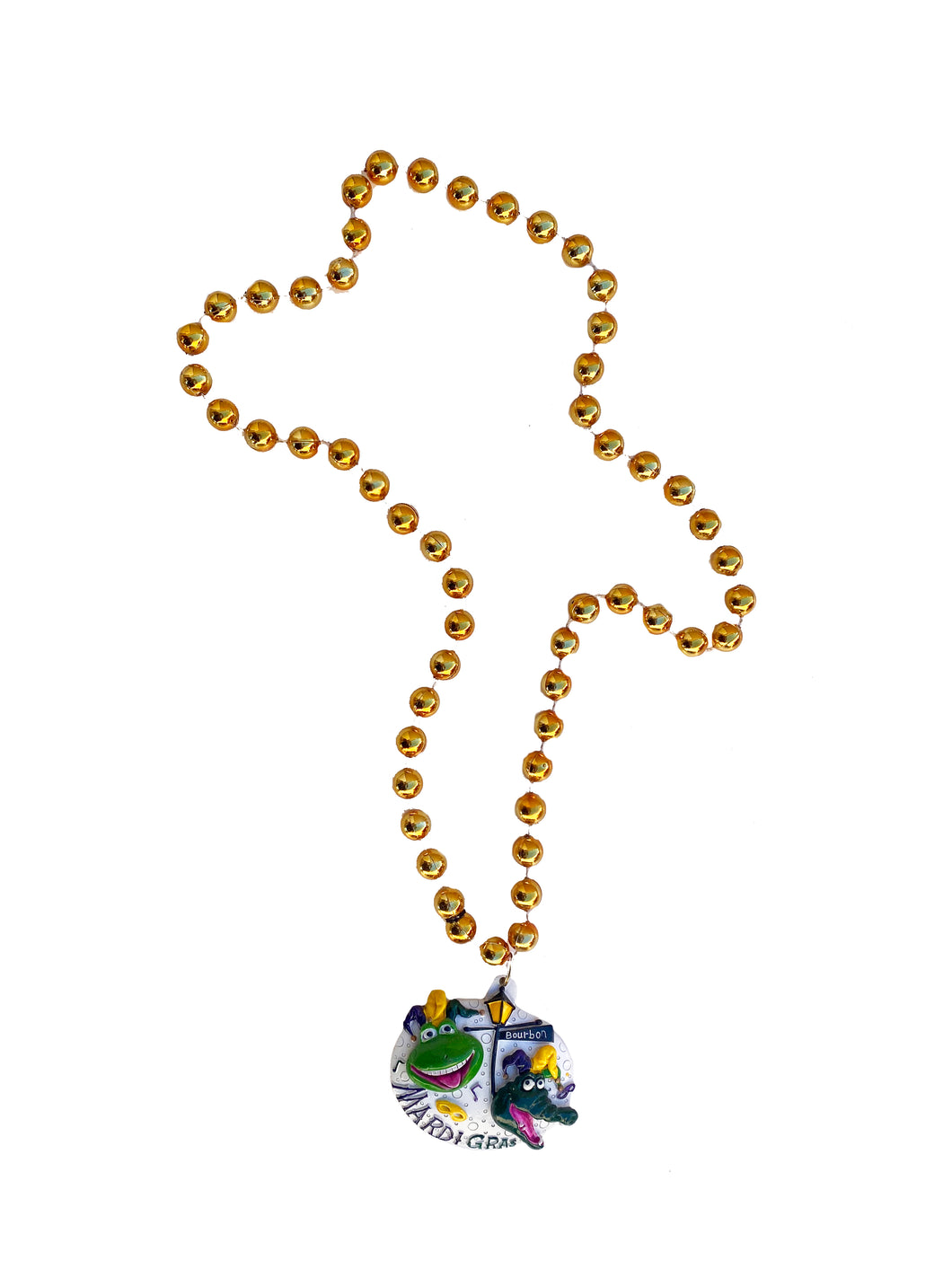 Mardi Gras Bourbon Alligators Medallion on Gold Specialty Bead