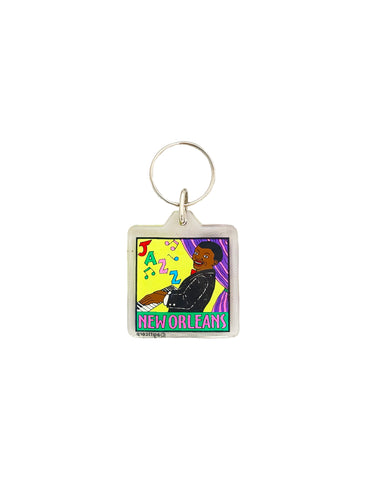 New Orleans Acrylic Jazz Piano Player Square Keychain