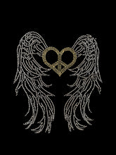 Peace Sign Heart with Angel Wings Rhinestone Fitted V-Neck T-Shirt