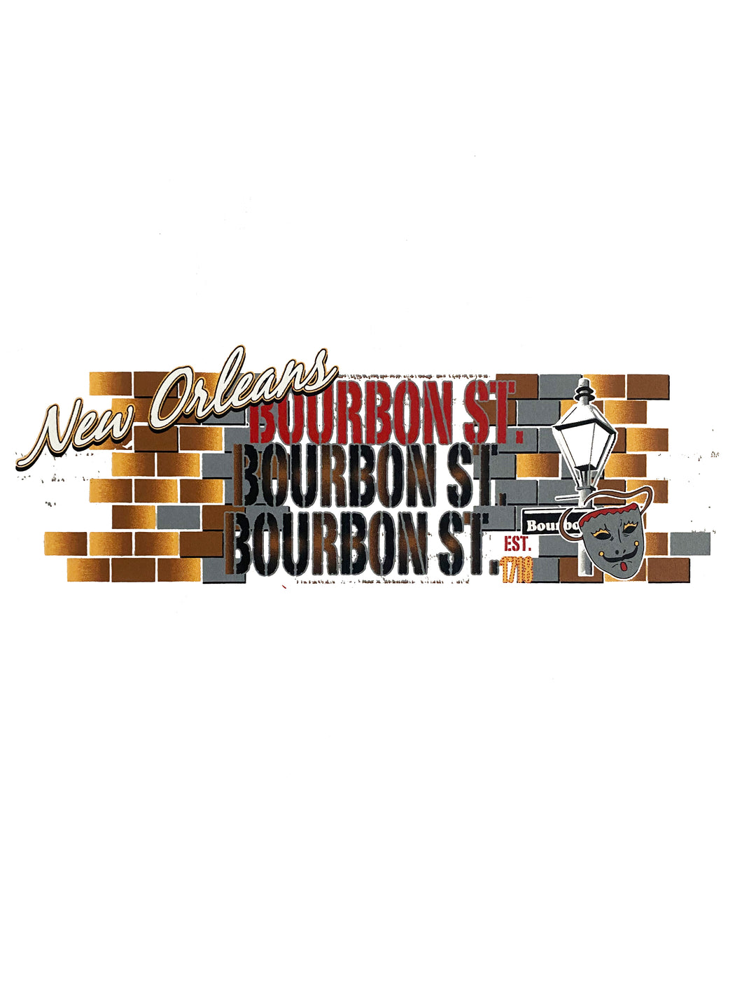 New Orleans Bourbon Street with Streetlamp and Bricks T-Shirt