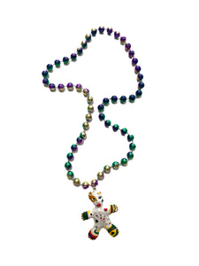 Goddess of Luck Casino Voodoo Doll Medallion on Purple, Green, and Gold Specialty Bead