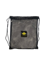 Black Mesh Drawstring Backpack with Fleur de Lis