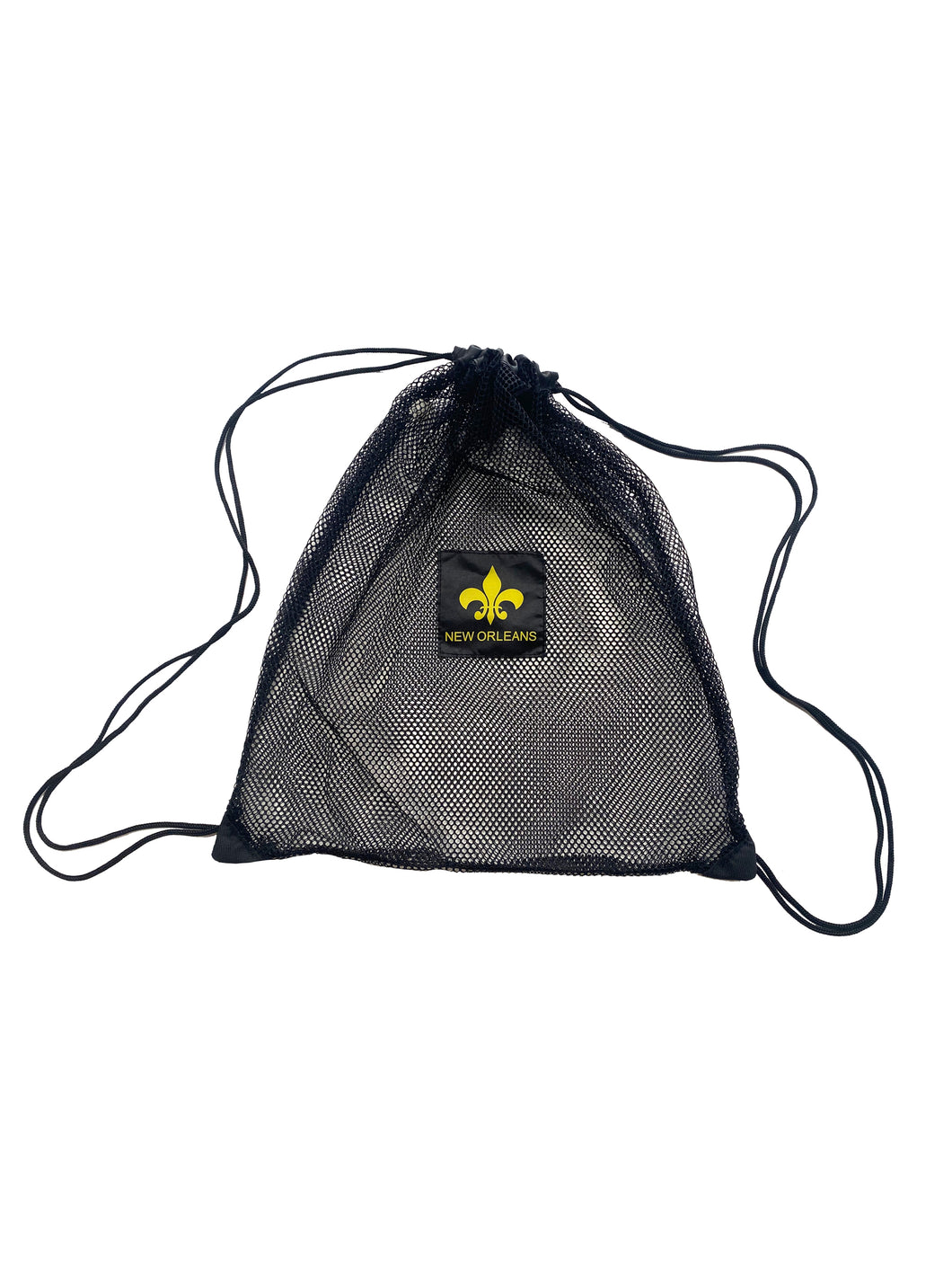 Black Mesh Drawstring Backpack with Fleur de Lis