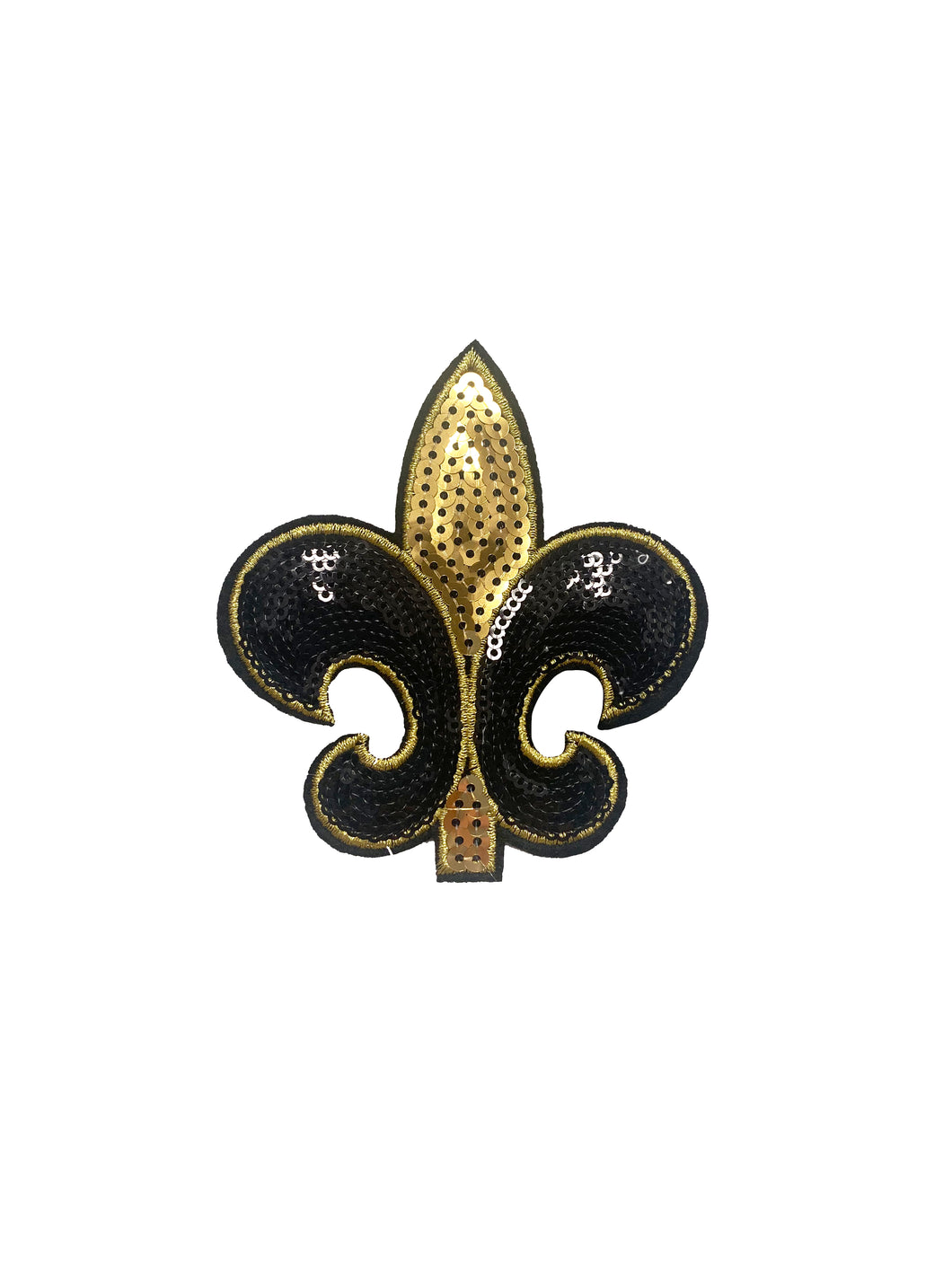 Fleur de Lis Sequin Iron On Patch Black and Gold - Large