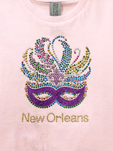 Kids Tshirt Venetian Mask Center Feather and Fleur De Lis Silver Glitter