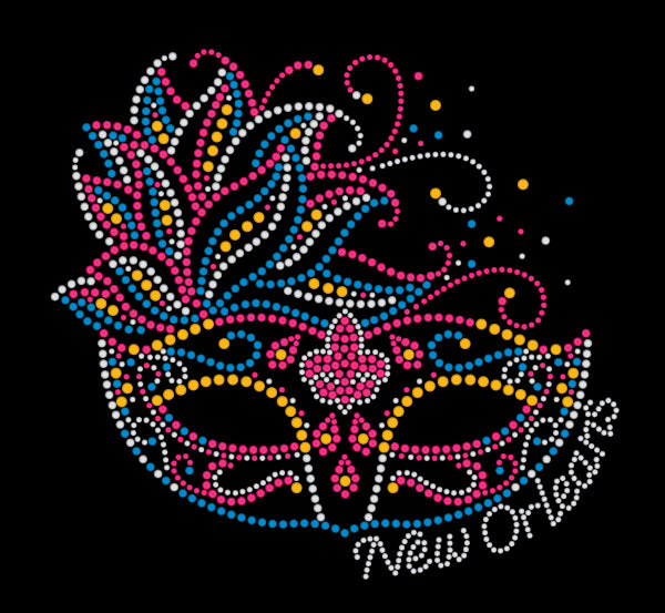 Mardi Gras Rhinestone Mask with Pink and Blue Feathers