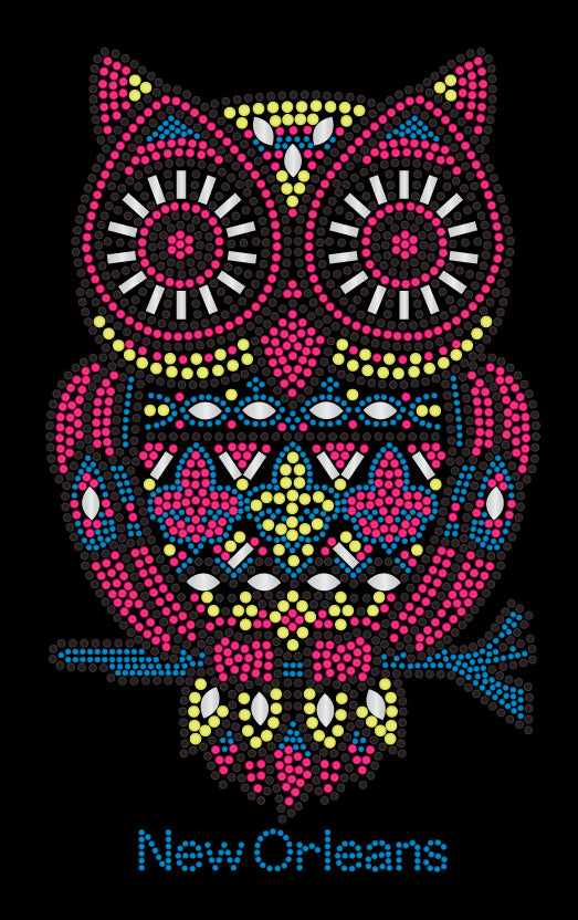 Multi Color Owl with Fleur de Lis Rhinestone Tshirt