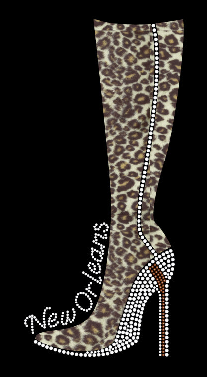 Black and Gold Leopard Stiletto Boots Rhinestone Tshirt