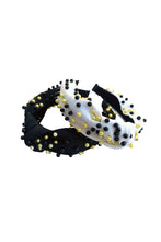 Pearl Headband - White with Black and Gold Beads