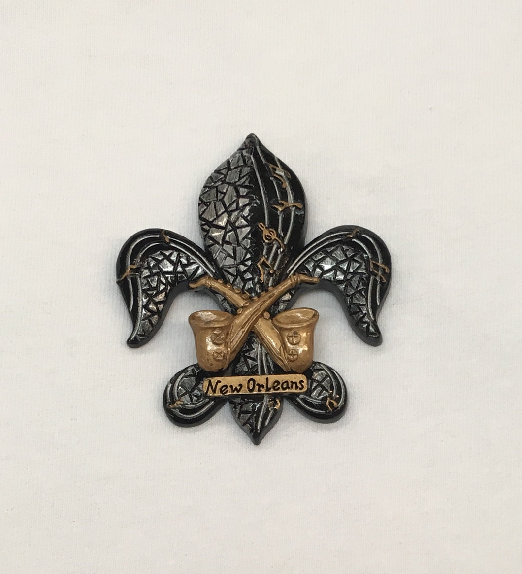 Fleur de Lis Mosaic Black and Gold with Saxophone Magnet