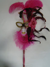 Full Face Mask with Side Flowers and Feathers with Detachable Stick- Gold Accents