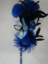 Full Face Mask with Side Flowers and Feathers with Detachable Stick- Silver Accents