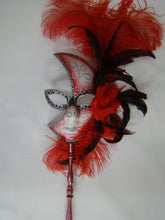 Full Face Mask with Side Flowers and Feathers with Detachable Stick- Silver Accents