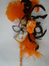 Full Face Mask with Side Flowers and Feathers with Detachable Stick- Silver Accents