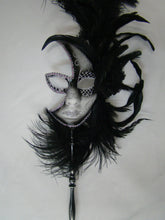 Full Face Mask with Side Flowers and Feathers with Detachable Stick- Silver Accents