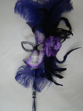 Full Face Mask with Side Flowers and Feathers with Detachable Stick- Silver Accents