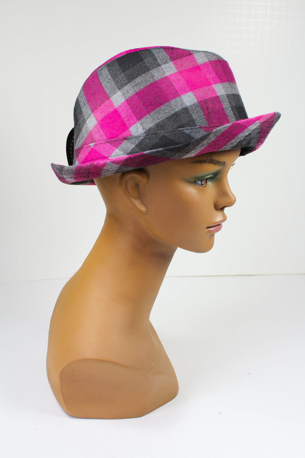 Gray and Pink Plaid Fedora