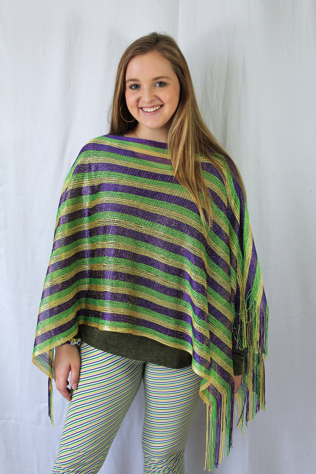 Mesh Stripe Poncho - Purple, Green, and Gold