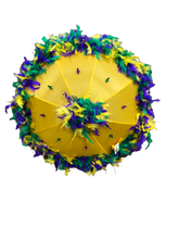 Mardi Gras Feathered Parasol - Purple, Green, and Gold Feathers