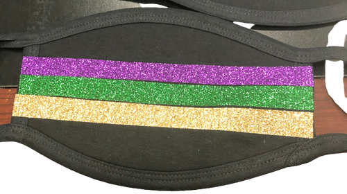 Purple Green & Gold Glitter Stripe Face Mask