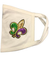 Purple Green & Gold Rhinestone Fleur de Lis Face Mask