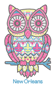 Multi Color Owl with Fleur de Lis Rhinestone Tshirt