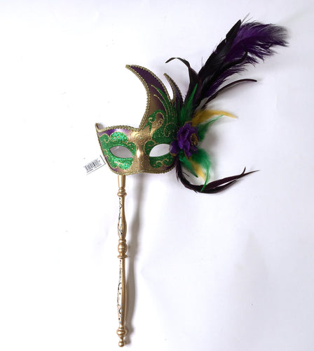 Flame Mask with Flower Two Feathers and Detachable Stick