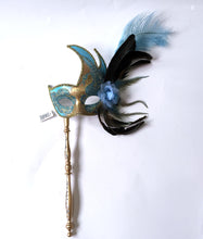 Flame Mask with Flower Two Feathers and Detachable Stick