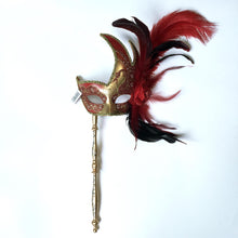 Flame Mask with Flower Two Feathers and Detachable Stick