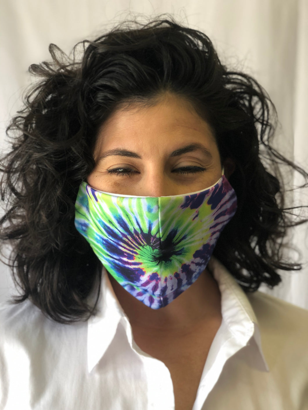 Purple, Green, & Gold Tie Dye Swirl Face Mask