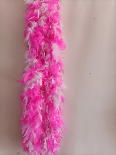 Hot Pink And White Two Tone Feather Boas With Matching Foil