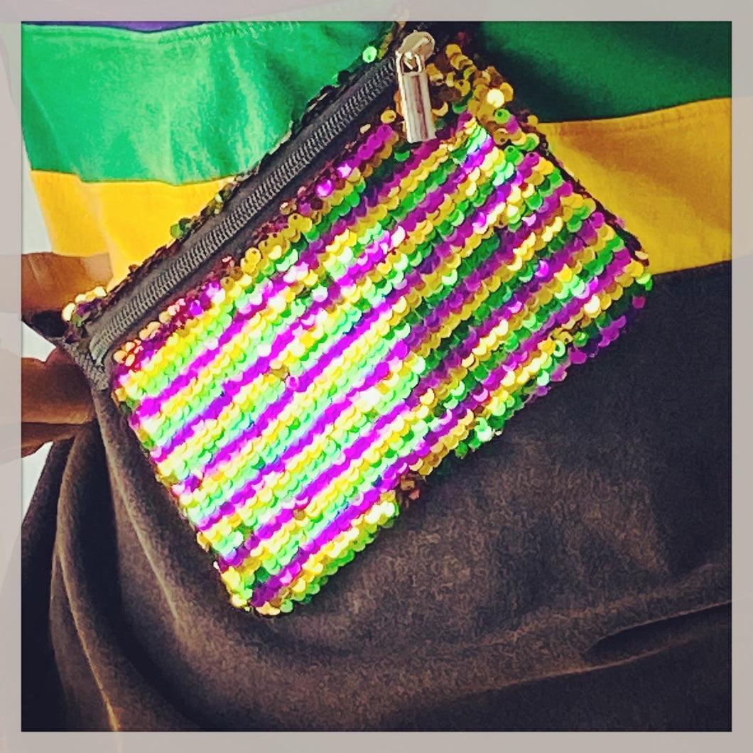 Purple, Green & Gold Reversible Magic Sequin Crossbody Bag