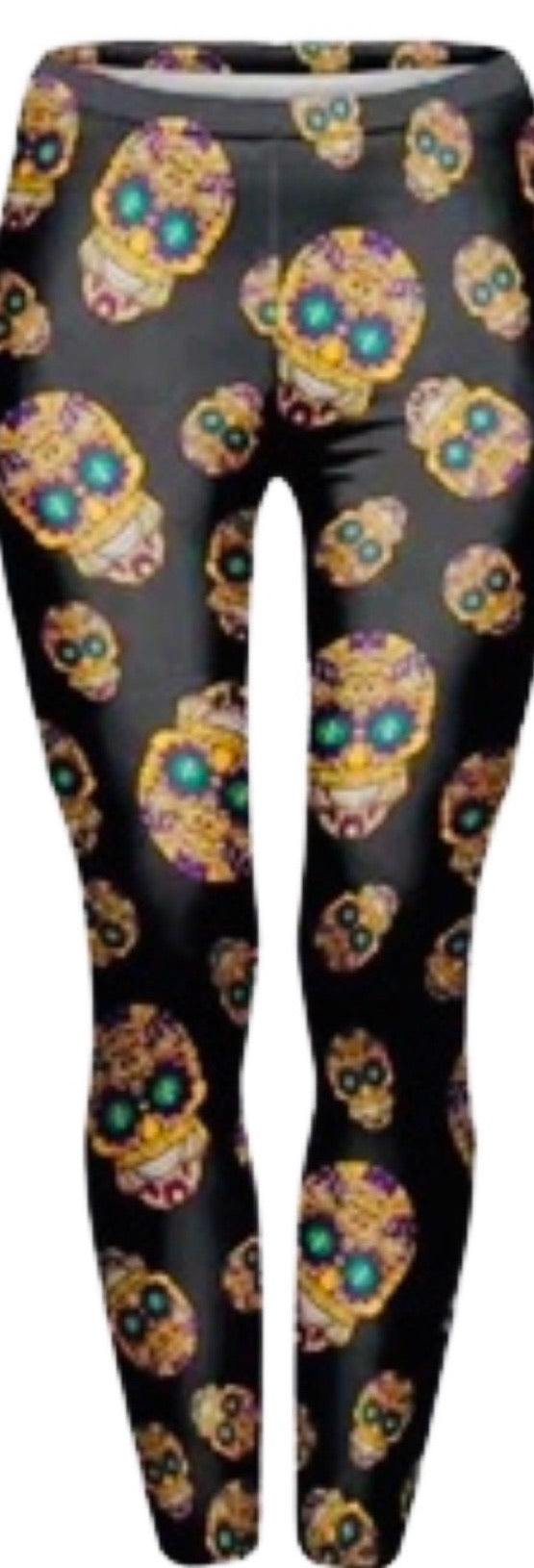 Adult Mardi Gras Purple, Green, Gold Sugar Skull Leggings